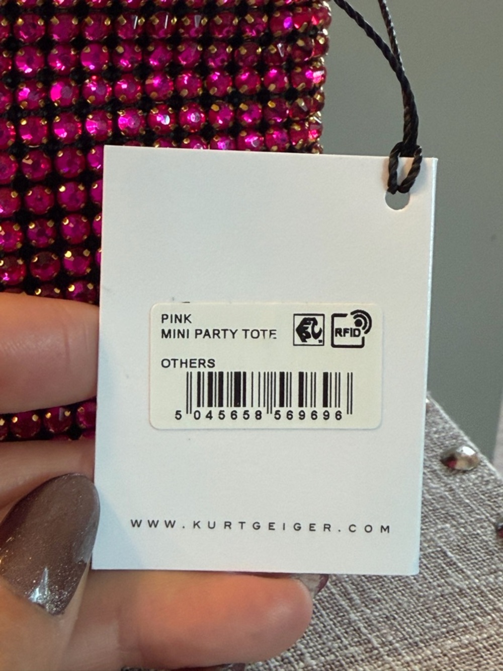 NWT Kurt Geiger Showstopper Pink Crystal Embellished Mini Tote Gold Double Chain - Picture 6 of 10